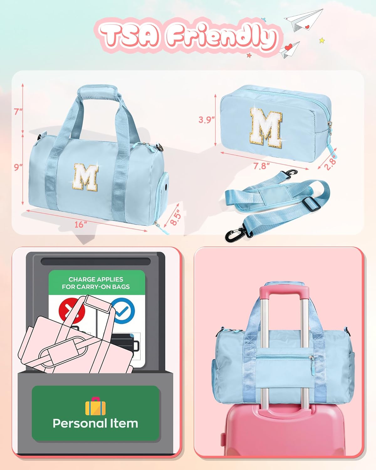Skiennix Girl Gym Bag - Cute Preppy Weekender Tote with Shoe Compartment & Makeup Pouch (Initial D)