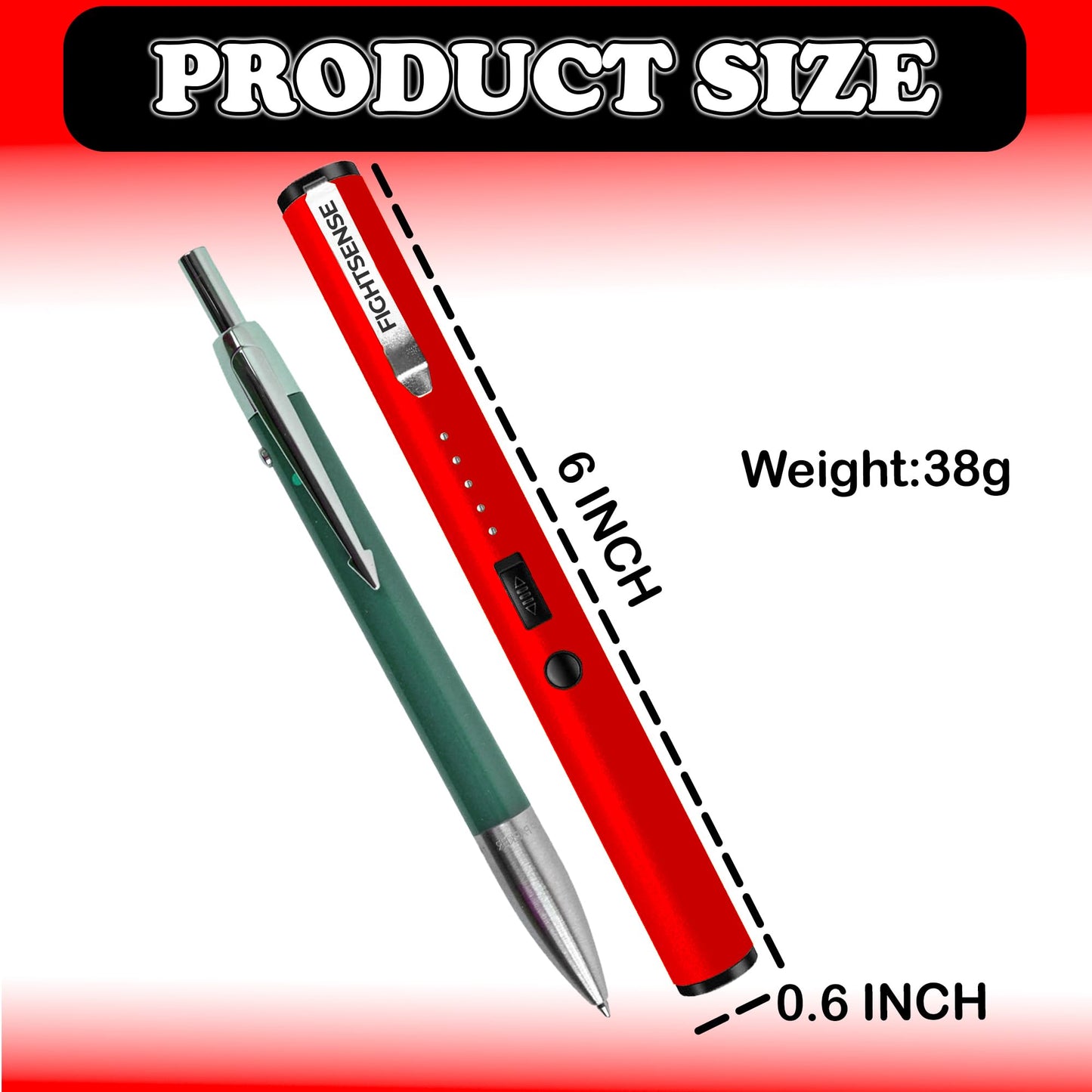 FIGHTSENSE Pen Stun Gun for Self Defense Battery Life Indicator, Belt Clip, Pen Flashlight stun Gun for Women self Defense (Red)