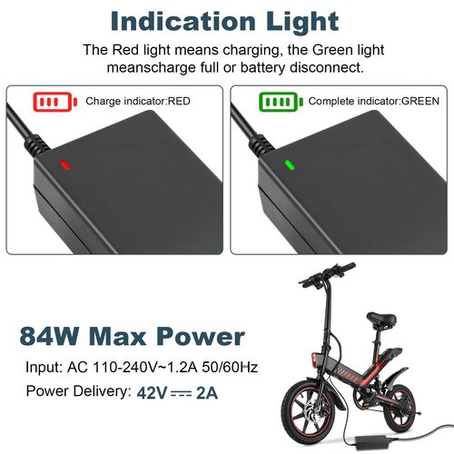 42V 2A Charger Adapter for Apollo Air 2023-2024 E-Scooter (NO FIT 2022 & Older); NAKTO Skylark, Ranger, Ranger Premium for 36V Lithium Battery