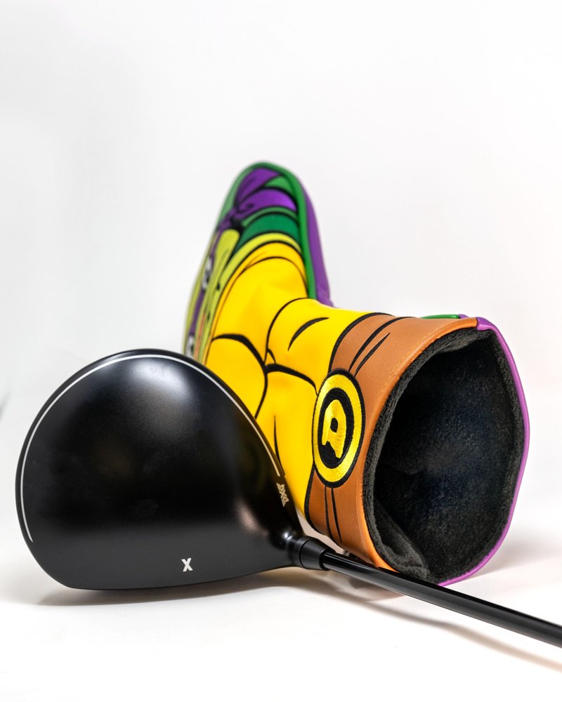 Pins & Aces TMNT Driver Head Cover - Premium, Hand-Made Leather Headcover - Teenage Mutant Ninja Turtle Heads, Tour Quality Golf Club Cover - Style and Customize You Golf Bag (Michelangelo)