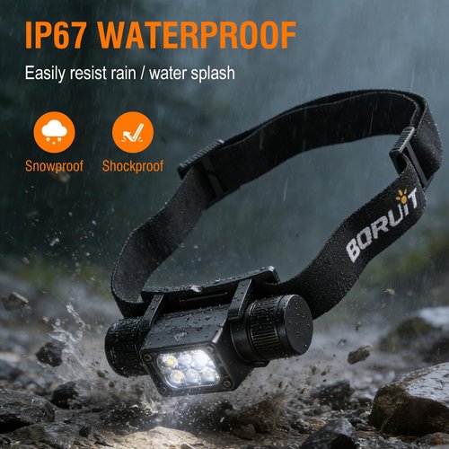 BORUIT Headlamp Rechargeable,Powerful Lightweight Headlight with White Green Red LED, 1500 lumens,180°Angle and 7 Modes Head Lamp, IP67 Waterproof for Outdoor Camping, Hiking, Hunting, and Running
