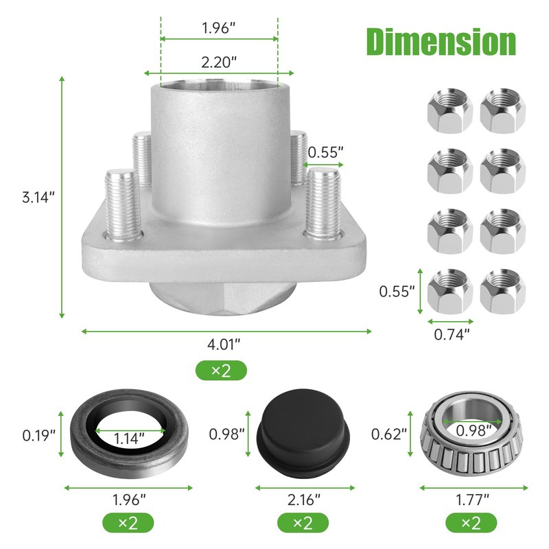10L0L Golf Cart Front Wheel Hub Assembly with Hub Bearing/Oil Seal/Dust Cover for EZGO PDS&TXT/Medalist Gas & Electric 2001.5-2013,Replace OEM# 70895G01, L44643