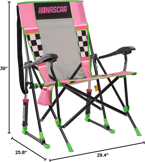 GCI Outdoor Rocking Camping Chair - Portable Folding Design with Durable Armrests & Drink Holder, Pink