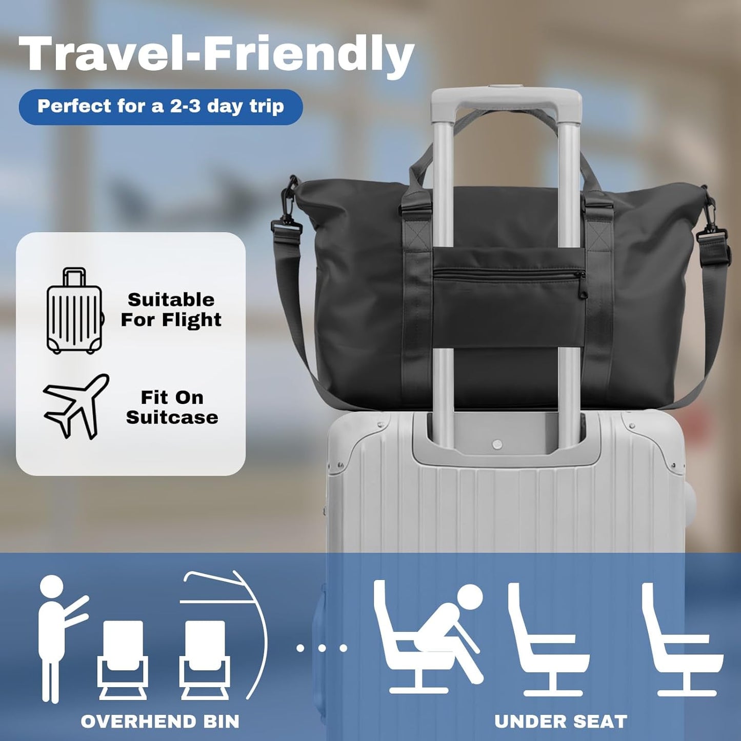 Skiennix Weekender Duffel Bag for Women - Large Travel Tote with Trolley Sleeve | Perfect for Gym & Overnight Trips