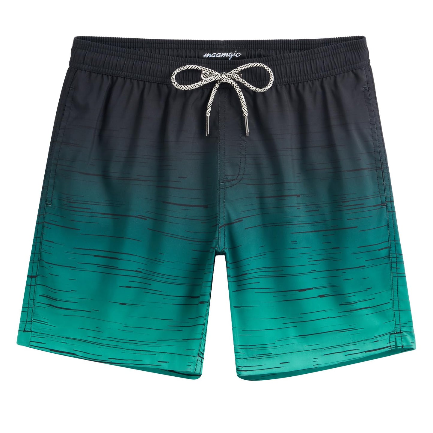 maamgic Mens Swim Trunks Quick Dry Swim Shorts with Mesh Lining Funny Swimwear Bathing Suits 7inch Black-Green Large