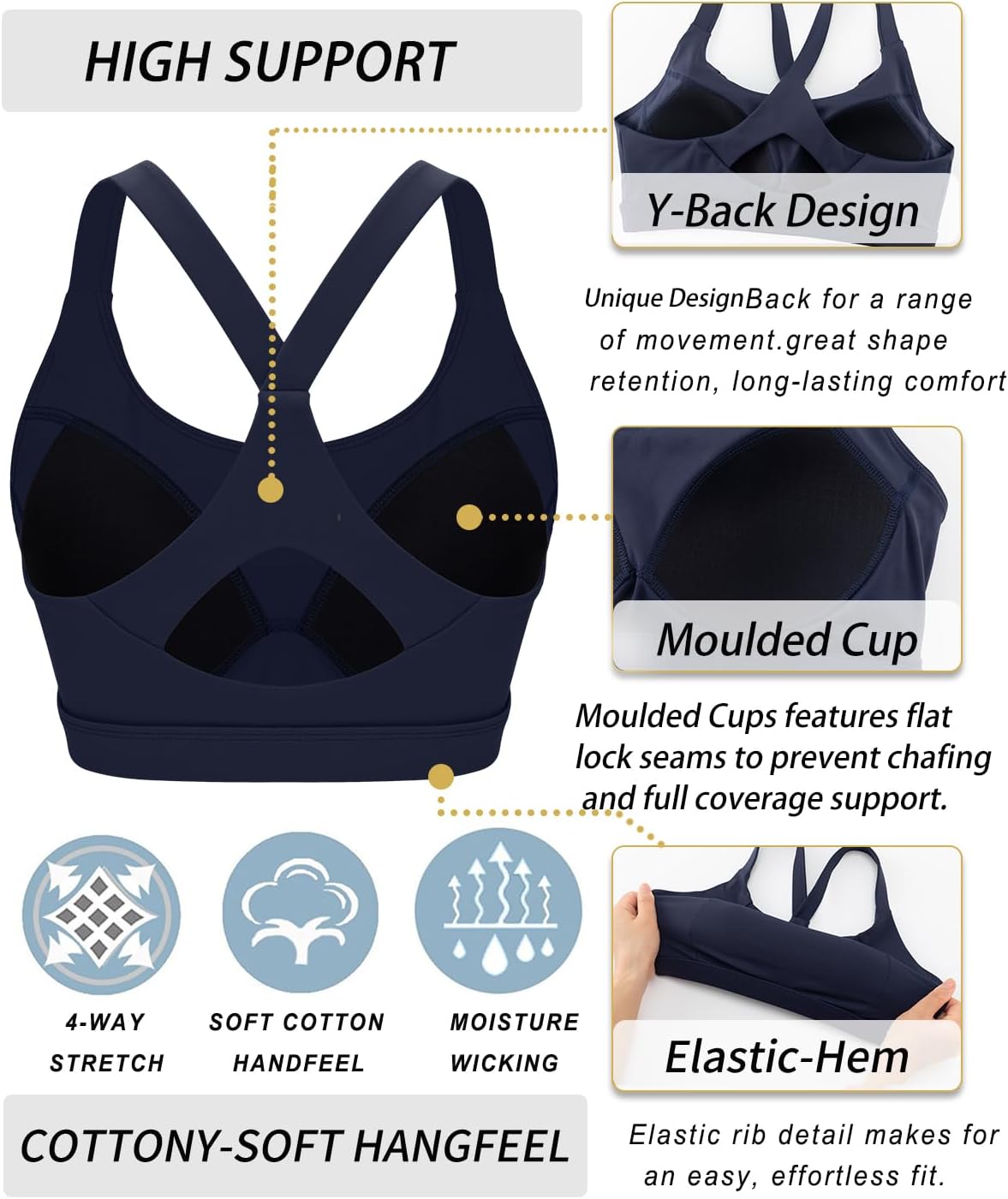 RUNNING GIRL Sports Bra - High Impact Y-Back Design with Molded Cups & Sewn-In Pads | Women's Activewear