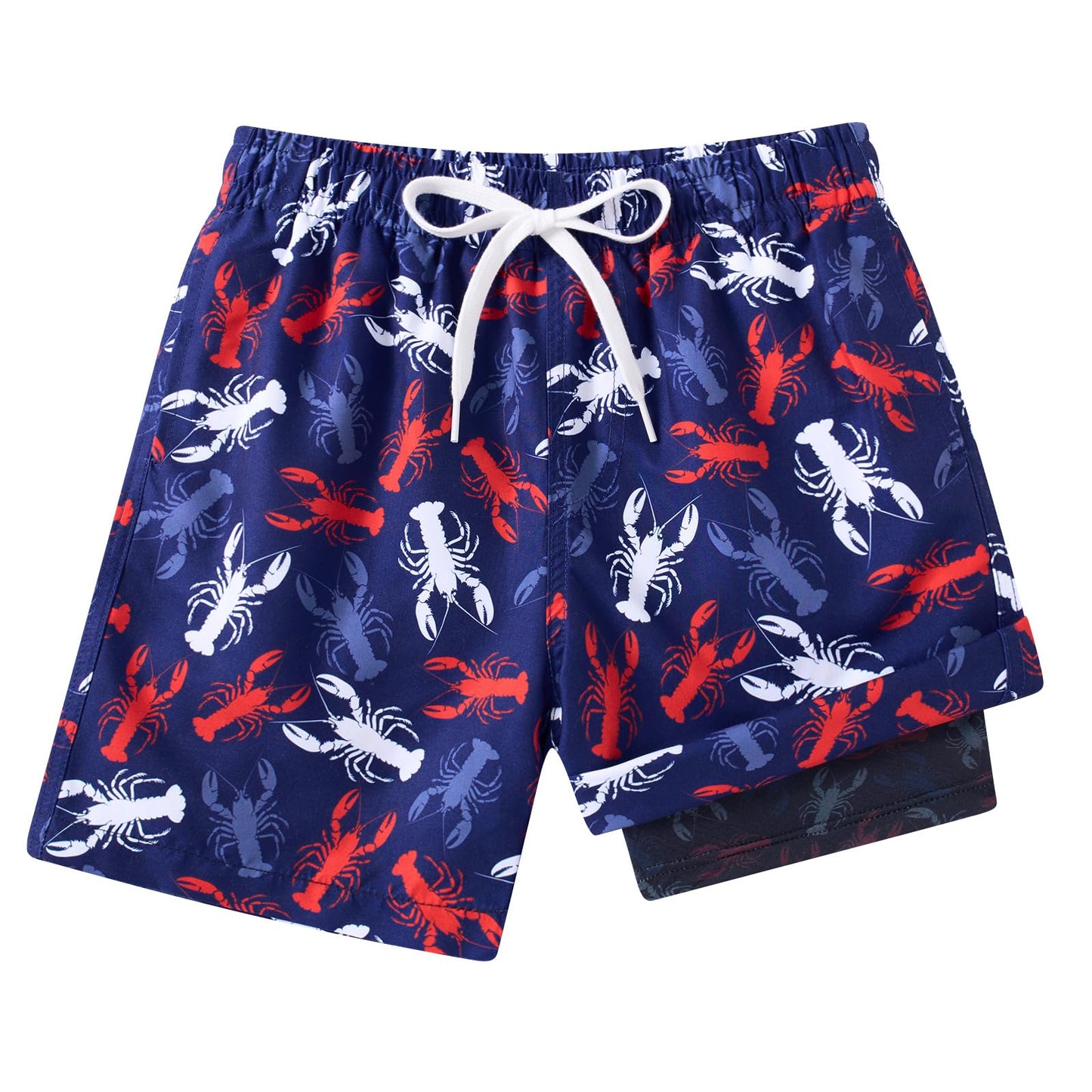 Cuddomper Teen Boys Swim Trunks Compression Liner Size 10-12 Swimming Shorts Crayfish Quick Dry Bathing Suit Swimwear with Stretch Boxer Brief Swimsuit Beach Boardshorts