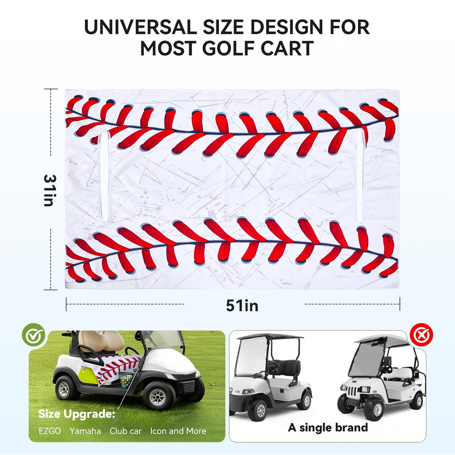 Warmiehomy Golf Cart Seat Covers for Summer or Winter, Universal Durable Breathable Anti-hot Golf Cart Seat Towel Blanket for 2 Person Seats Golf Carts (Sports Ball)