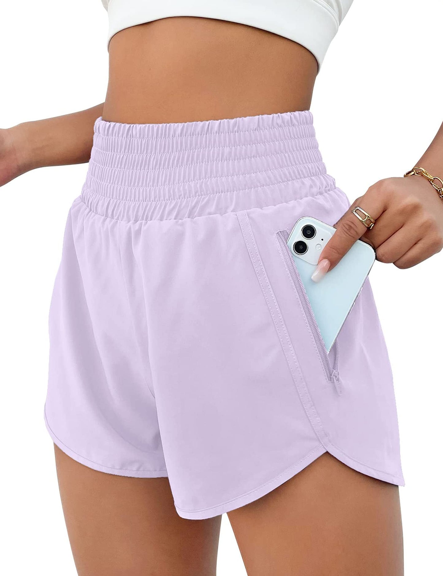 BMJL Women's Athletic Shorts High Waisted Running Short Pocket 2.5" Sporty Shorts Gym Elastic Workout Shorts(XL,Violet)