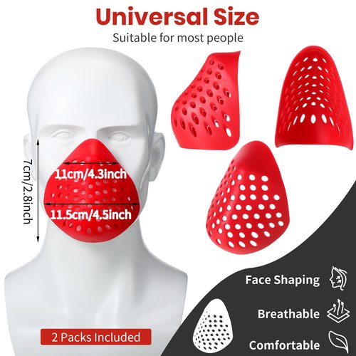 Dreyoo 2 Pack Face Mask Bracket, Silicone Face Shells for Comfortable Mask Wearing, Internal Support Shells for Halloween Cosplay, Balaclavas, Protective Airsoft Paintball BB Gun(Red)
