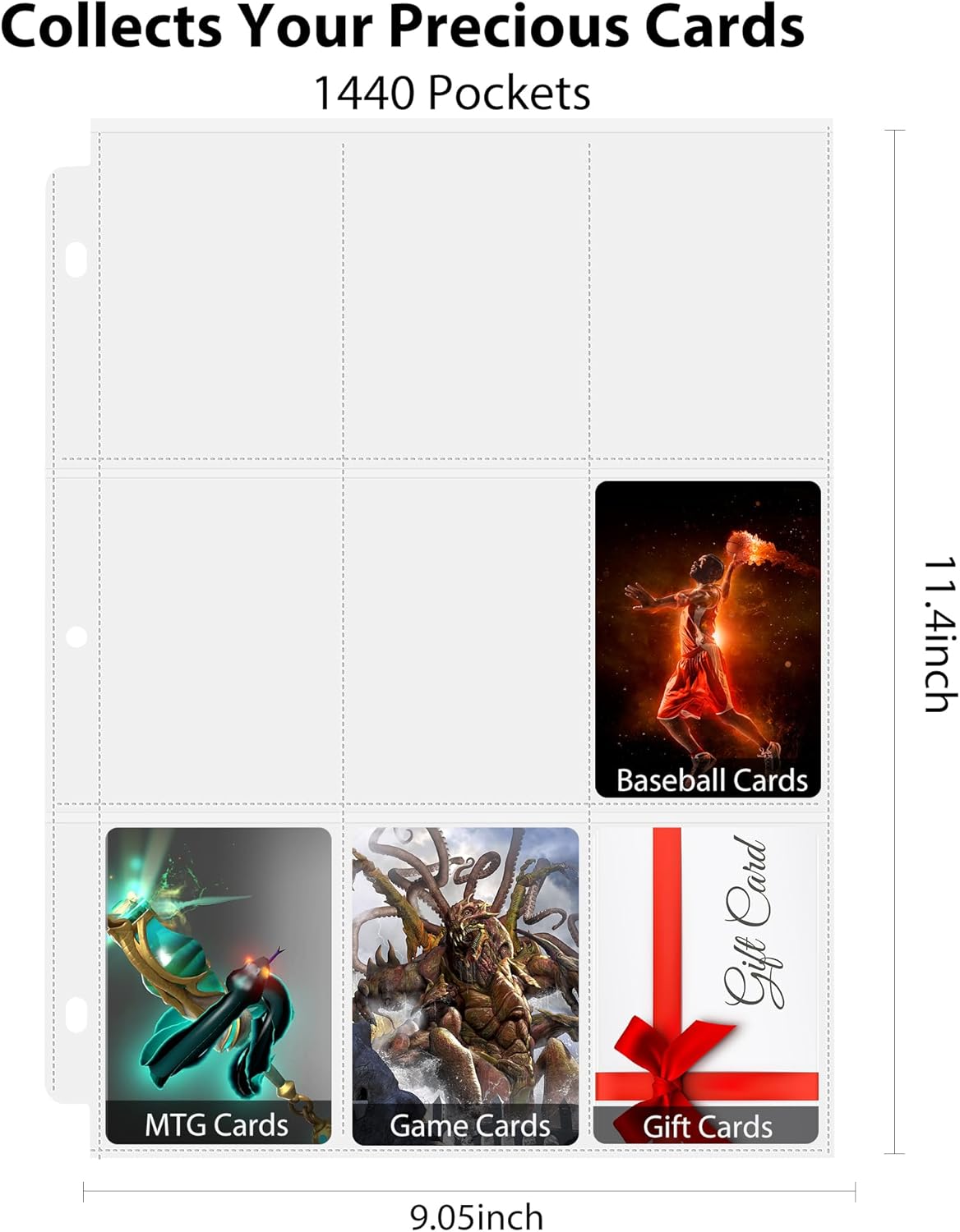 WOT 9-Pocket Trading Card Sleeves - 1440 Double-Sided Clear Page Protectors for Sports & Game Cards