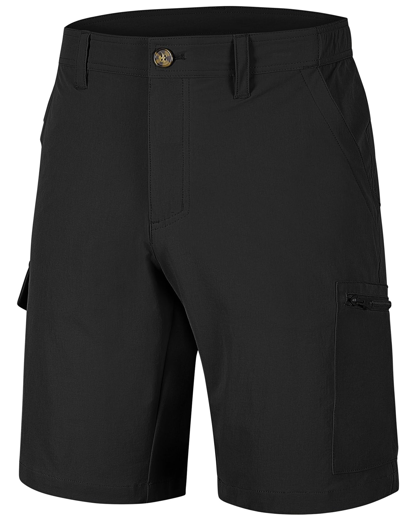 33,000ft Men's Golf Shorts 10" Inseam with Zipper Pocket Lightweight Quick Dry Stretch Hiking Cargo Shorts for Travel Fishing Black