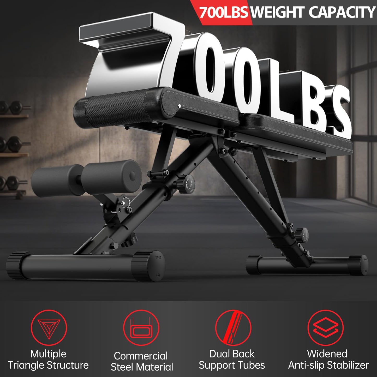 JOROTO Adjustable Weight Bench - 1300LBS Heavy Duty Workout Bench for Strength Training, Decline/Flat/Incline Bench Press with 34" Extra-Long Backrest & Wheels for Full Body Exercise, Black