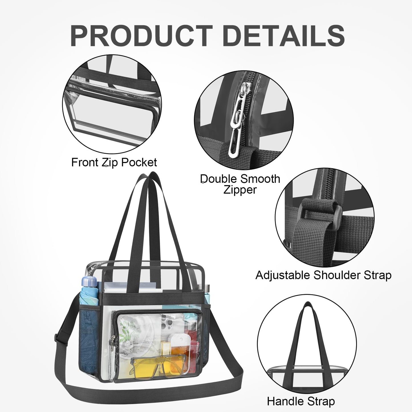 USPECLARE Clear Bag for Stadium Events, 12x6x12 Transparent Stadium Messenger Bag for Concerts, Work, Sports Games, Gym