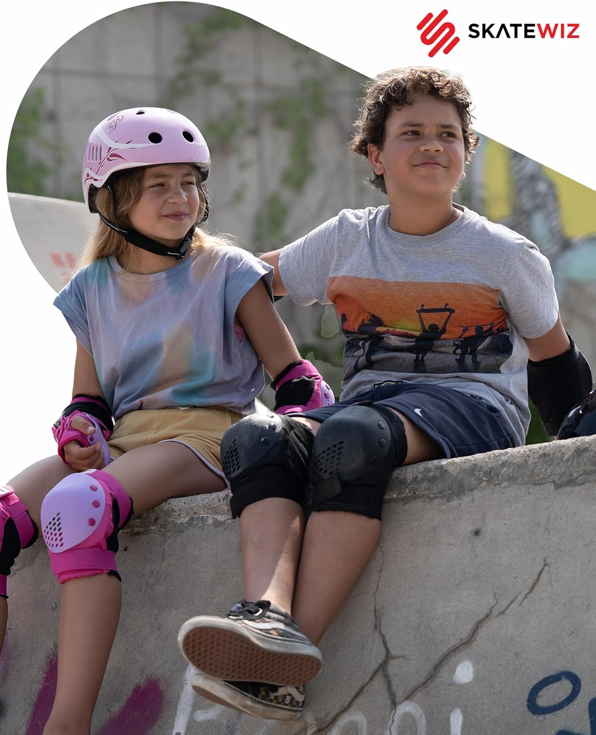 SKATEWIZ Skateboard Pads | Protective Gear Set for Kids & Adults - 6pc Roller Skate Pads with Wrist Guards