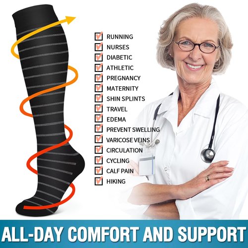 6 Pack Copper Compression Socks for Women and Men Circulation-Best Support for Medical,Running,Nursing,Athletic
