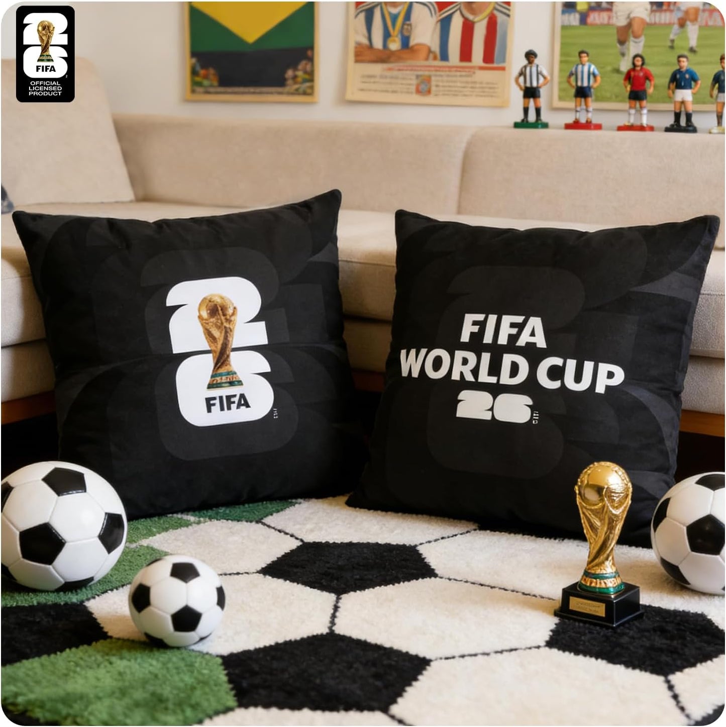 MESUCA FIFA World Cup 2026 Trophy Throw Pillow - Plush 18x18 Inch Cushion for Home Decor | Perfect Gift for Soccer Fans
