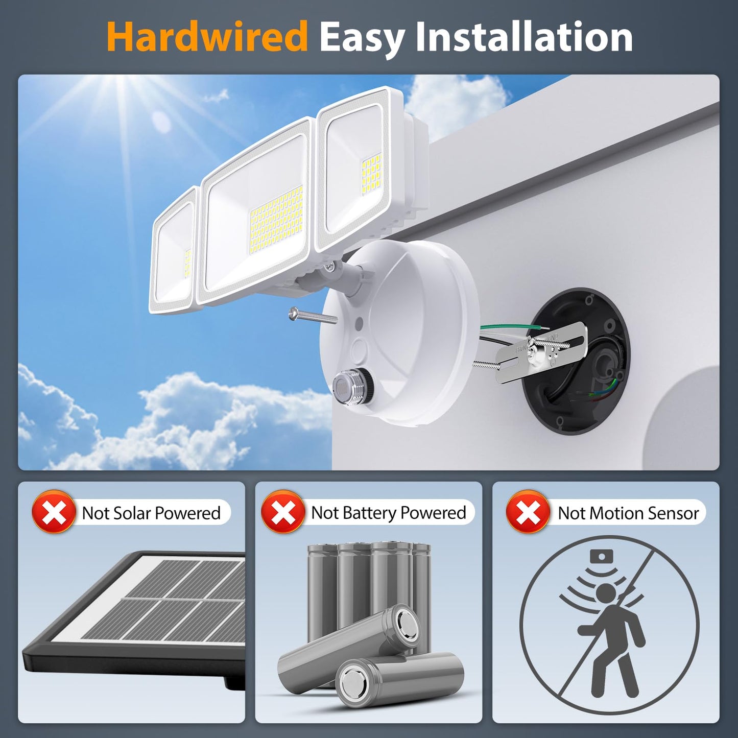 Onforu 55W LED Dusk to Dawn Outdoor Lighting, 2 Packs 6000LM Exterior Flood Lights, IP65 Waterproof Outdoor 3 Adjustable Heads Photocell White Lights Fixture, 6500K Daylight White Floodlights