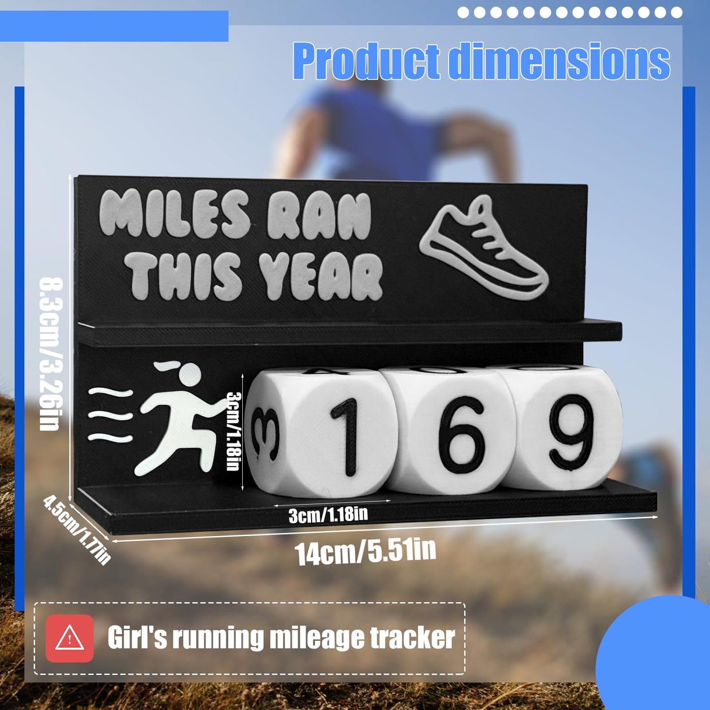 Falnvita Desk Running Mileage Tracker for Recording Mileage Running Pedometer & Goal Setter, Fitness Motivation Display for Runners, Marathon Training Gift (Black Girls)