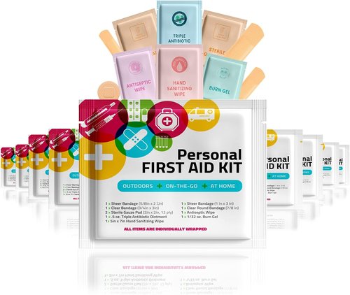 First Aid Kit by Portable Travel - 10 Pack | Essential for Home, Office, Car & Outdoor Adventures | Individually Wrapped Supplies