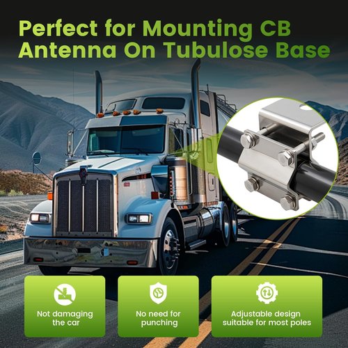 Anina Groove CB Radio Antenna Mount for SO239 Stud 3/8-24 Thread Stainless Steel Bracket Fit Truck Mirror (Fits 13-30mm Tube), Semi Truck, Jeep, Off-Road Vehicles