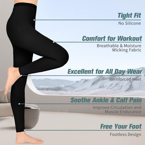 WEGITCS 2 Pairs 15-20 mmHg Compression Pantyhose, Footless Compression Stockings for Women, Waist High Opaque Compression Tights for Varicose Veins, Swelling, Doctor, Teacher(Beige&Black, M)