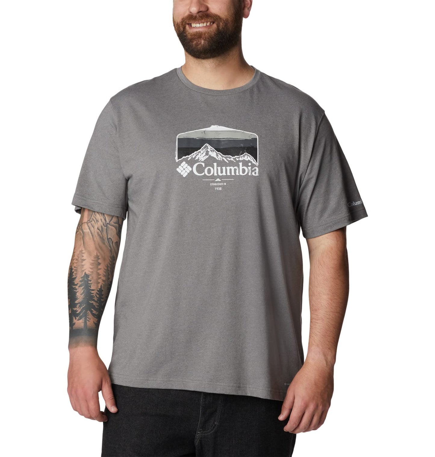 Columbia Men's Thistletown Hills Graphic Short Sleeve, City Grey Heather/Hikers Graphic, Small