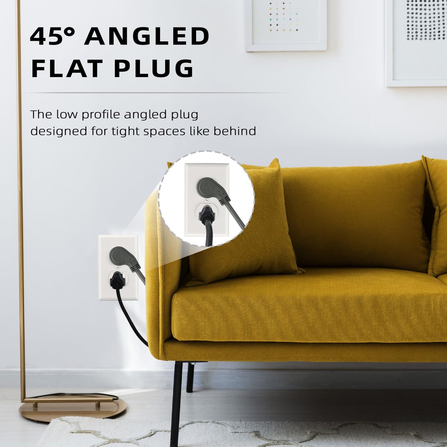 EP 2 Pack 3 Ft Flat Plug Extension Cord, 16 AWG 3 Prong Grounded Grey Low Profile Extension Cable for Indoor