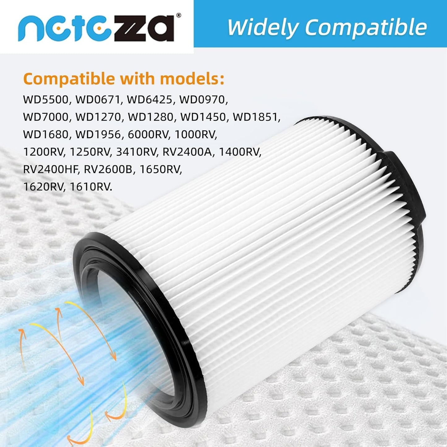Netezza VF4000 Replacement for ridgd 72947 Standard Wet dry Vac 5-20 Gallon Vacuum Cleaner, Husky 6-9 Gallon with 4 pack Foam Sleeve,2 Pack VF4000 Filter and 1 Pack Brush