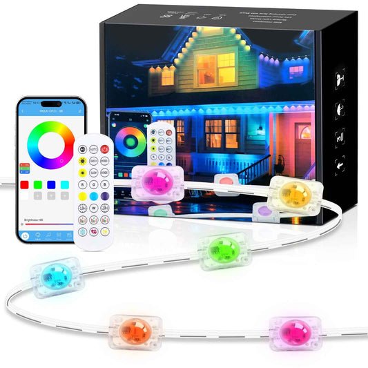 Permanent Outdoor Lights for House, 200 FT Color Changing String Lights with RGBIC & Bluetooth Remote, DIY via App for Music Sync, IP67 Waterproof Expandable LED Lights for Eaves, Patio, Lanai, Fence