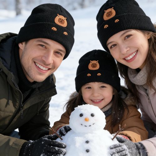 Zgboaht Capybara Head Embroidery Knit Beanie Hat for Adult and Big Kids Personality Watch Cap Winter Warm Skull Cuffed Hats
