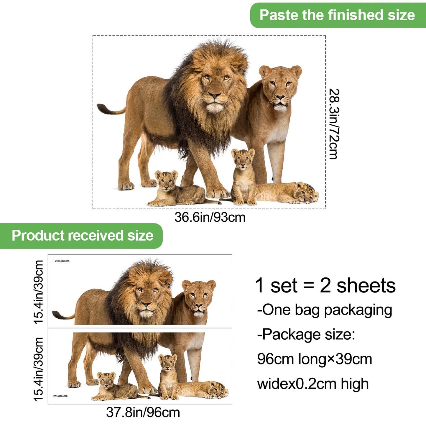 RAINBOW WSK Lifelike Lion Wall Decals Peel and Stick 3D Jungle Wild Animal Wall Sticker Tropical Lion Family Wall Mural Removable Wall Decor for Bedroom Living Room Club Party ZC96392001