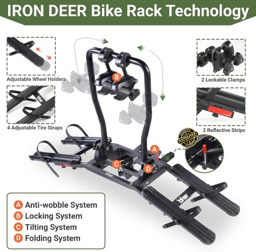 Bike Rack for 2 Bikes - Skiennix Heavy-Duty 100 lbs Capacity | Fits 16-29'' Bikes, Tilting & Folding Design