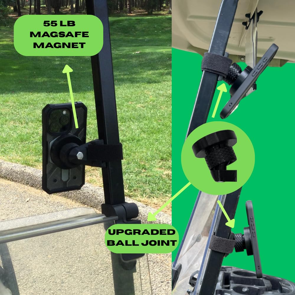 Luna's V3 Golf Cart Phone Mount - Magsafe Compatible Magnetic Golf Cart Phone Holder with Rear Camera Capabilities, Phone Holder for Golf Carts, Golf Cart Accessories for Golfers, Golf Accessories