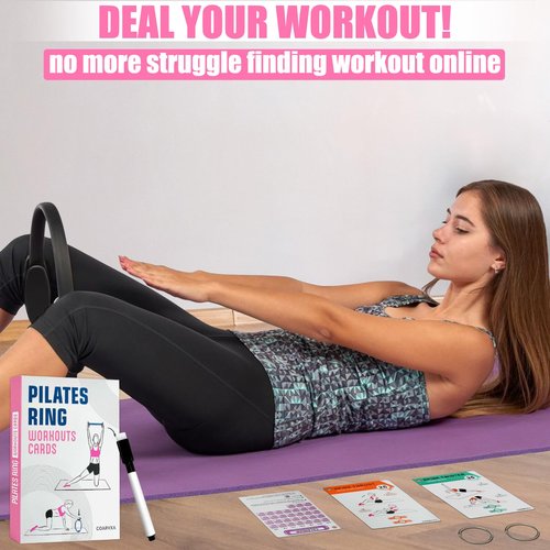 COARVXA Pilates Ring Fitness Circle for Women - 15 Inch Magic Fitness Circle for Toning Inner & Outer Thighs, Bonus Pilates Equipment Thigh Master Guide. (Black)