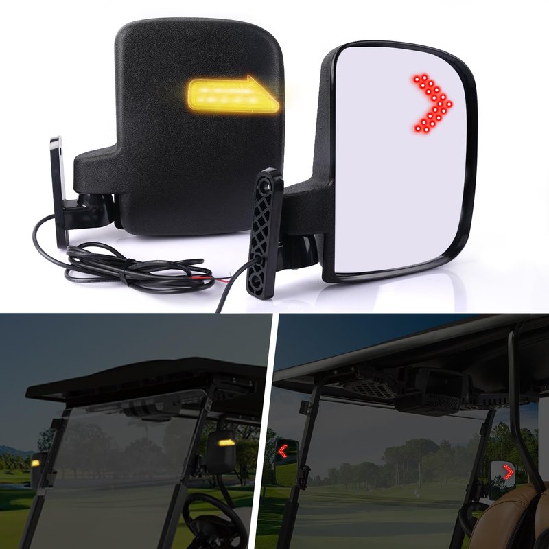 CartClan Universal Golf Cart Side Rear View Mirror, Golf Cart Rear Mirror with Turn Signal Light Suitable for Club Car EZGO Yamaha Side Mirrors