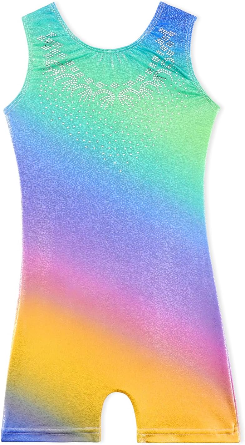 Skiennix Leotards for Girls | Shiny Mermaid Unicorn Design | Toddler Athletic Dance Wear in Blue & Hot Pink