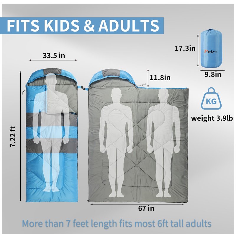 Sleeping Bags, Backpacking Camping Sleeping Bag for Adults Kids, 3 Season Warm & Cool Weather, Lightweight Waterproof Sleeping Bags with Compression Sack for Indoor Outdoor Camping Traveling（Blue）