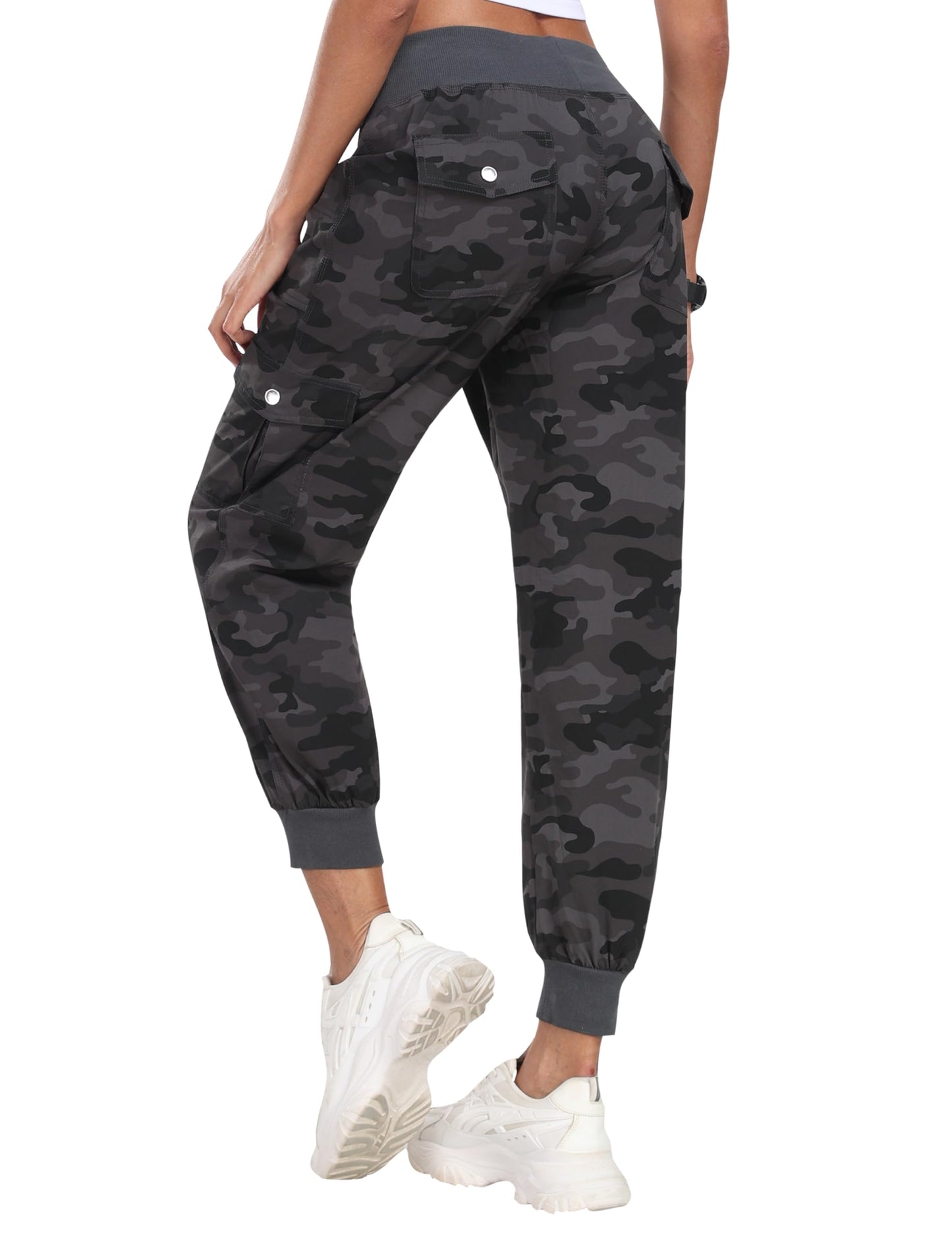 MoFiz Hiking Cargo Pants for Women with Pockets Lightweight Quick Dry Athletic Outdoor Summer Travel Casual Joggers Sweatpants Camouflage Dark Grey L