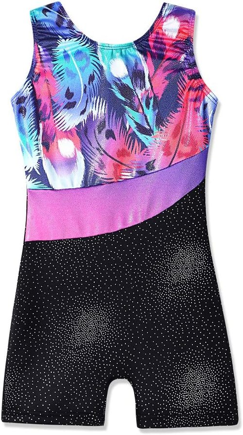 HOZIY Leotards for Girls - Sparkly Snowflake Biketard in Blue, Purple & Hot Pink | Perfect for Gymnastics