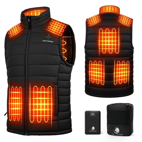 SNOW LEOPARD Heated Vest for Men with Battery Pack Included, Mens Heated Vest Rechargeable Men's Electric Vest for Hiking/Golfing/Hunting, Large, Black