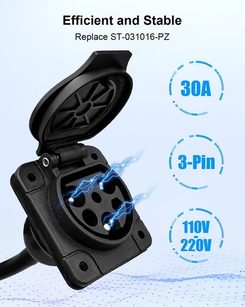 HZSIFU Electric Golf Cart Charger Receptacle Head Replacement Compatible with Evolution Powersports Advanced EV Aetric, 3 Pin Golf Cart Charge Cable Port Socket Replace ST-031016-PZ