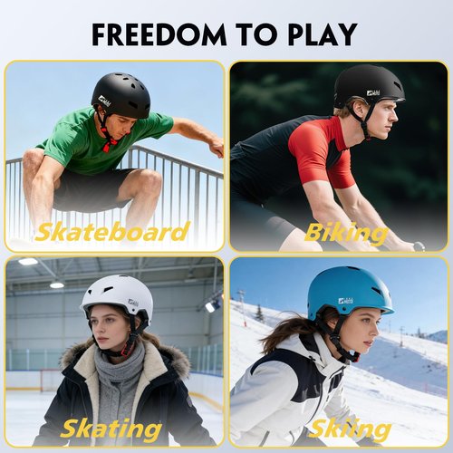 Skateboard Helmet for Adults - Adjustable Certified Safety Adults Helmet for Skateboarding Bike Bicycle Scooter Cycling Skate Skating Multisport Helmets for Women Men Boys Girls Kids Youth