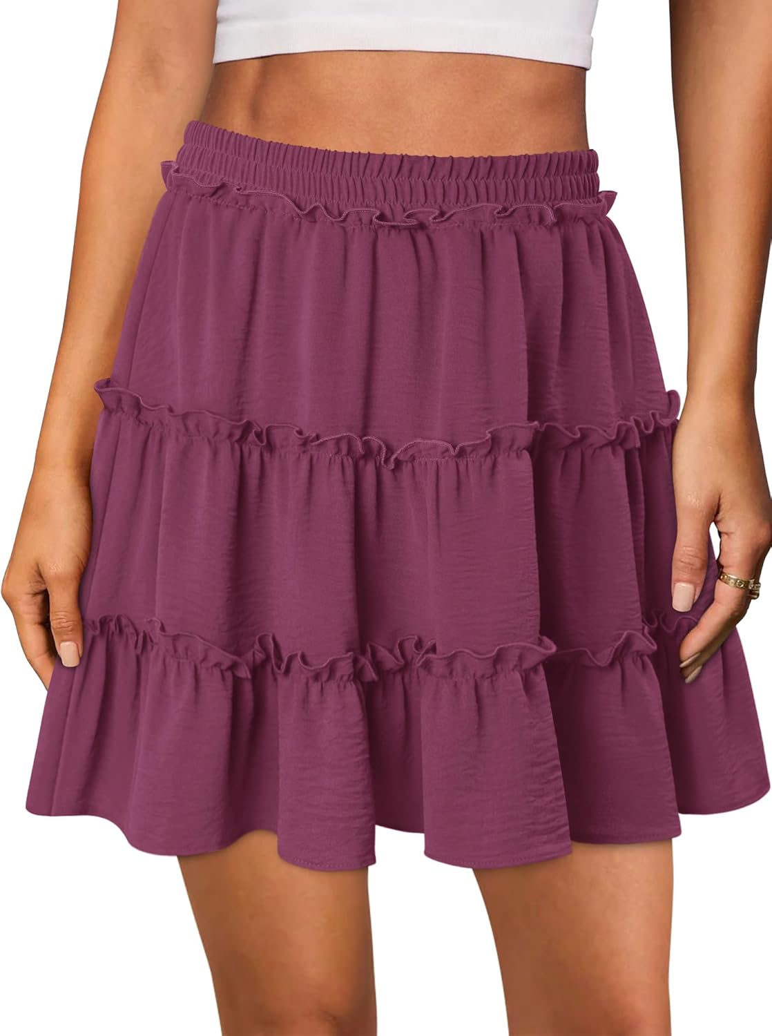 Onlypuff Women's Boho Mini Skorts - Flowy High Waist Ruffle Tiered Summer Lounge Shorts