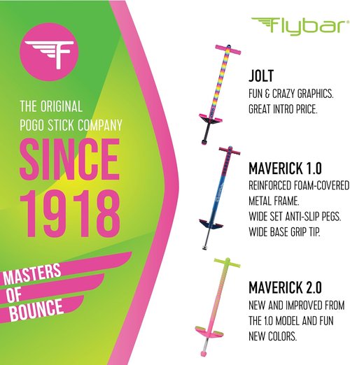 Flybar Maverick 2.0 Pogo Stick - Foam Design for Kids 5+ | 40-80 lbs | Rubber Grip | Pink/Green