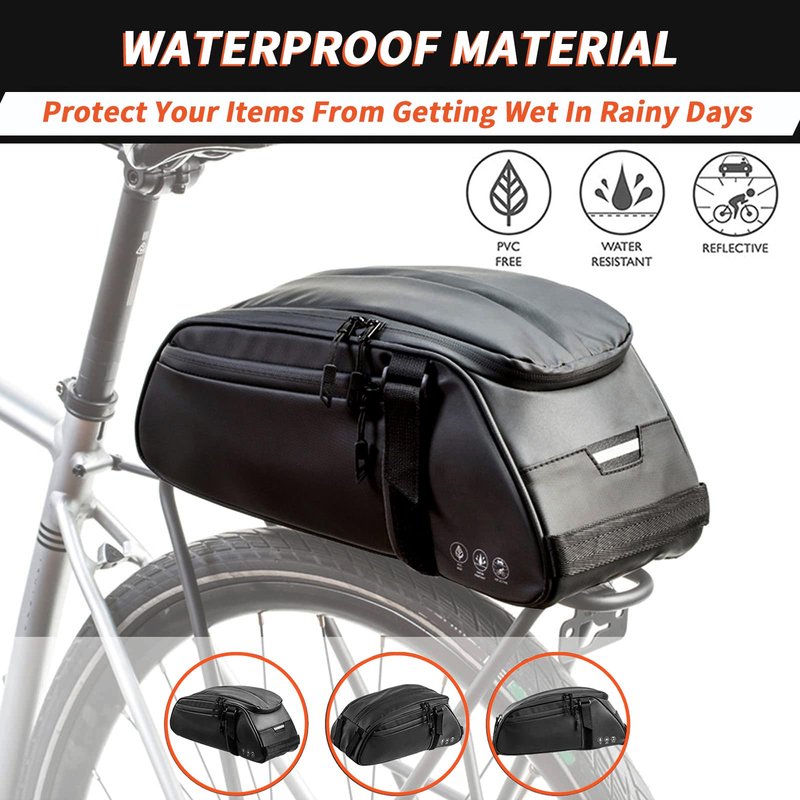 ZIMFANQI Bike Rear Bag Reflective,Water Resistant Bicycle Pannier Rack Bag Cargo Trunk Storage Cycling Carrier Chest Bag,8L Capacity with Multi Pocket Taillight Loop,Shoulder Strap for Outdoor