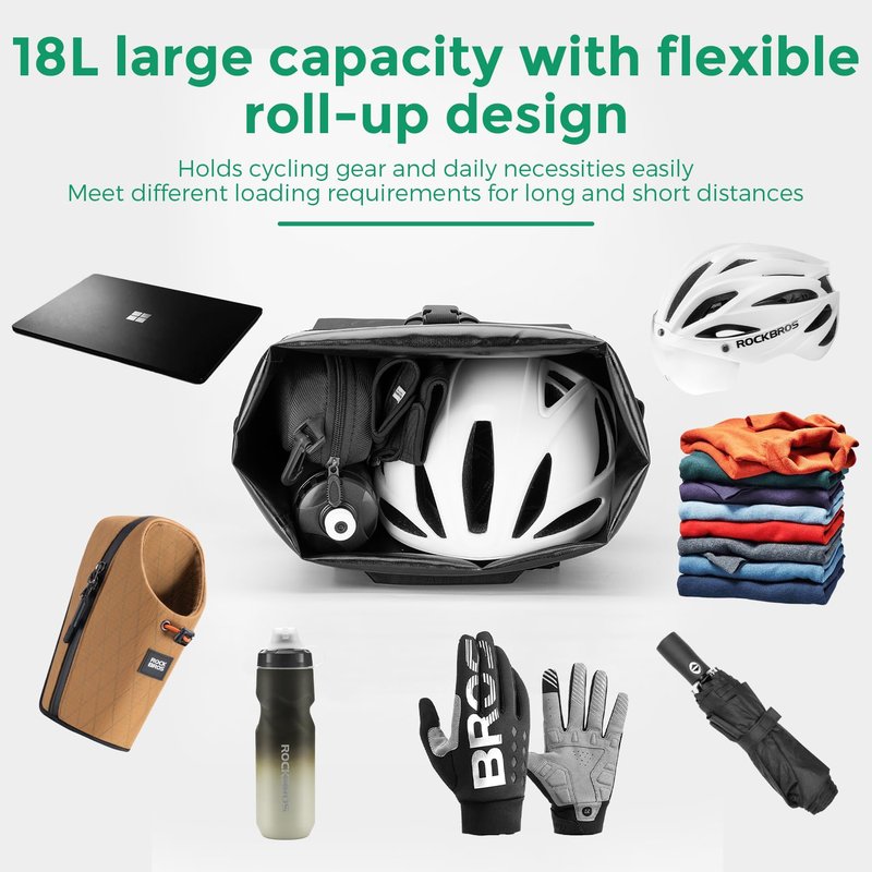 ROCKBROS Bike Panniers 18L Capacity Waterproof Bike Rack Bag Detachable Shoulder Straps with Helmet Fixing Buckle Rear Bike Rack Bag for Cycling Traveling Backpacking