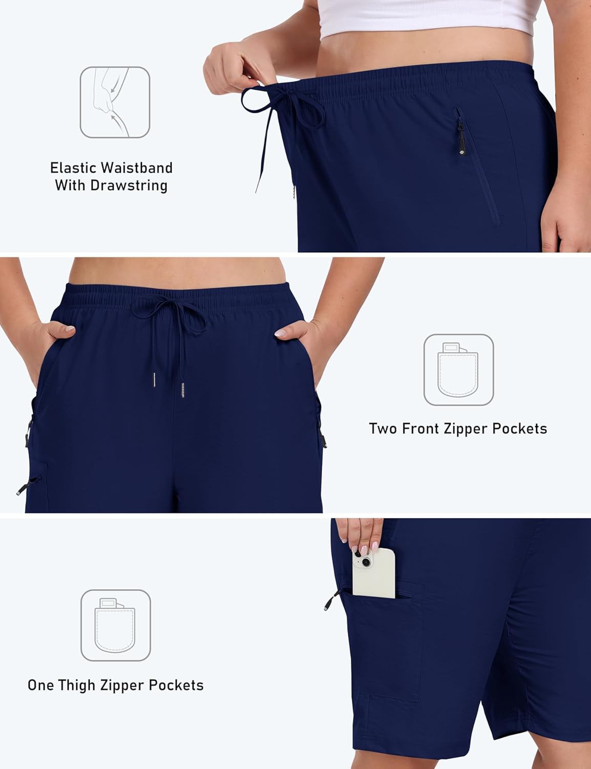 MoFiz Women's Plus Size Hiking Cargo Shorts - Quick Dry Lightweight Summer Shorts with Pockets | Navy 3XL