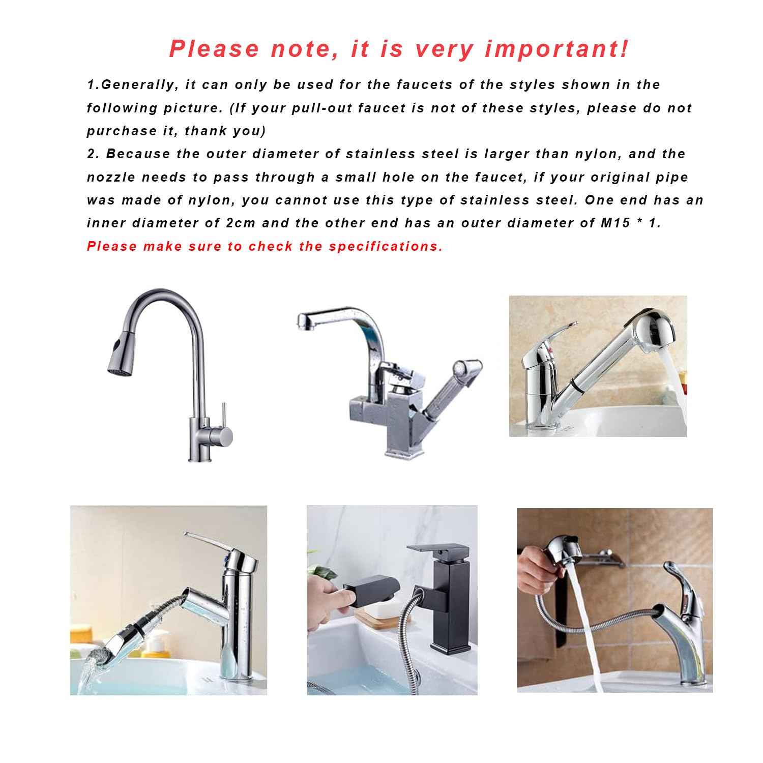 Spray Hose for Kitchen Faucets, Pull Down Replacement, Kitchen Sink Faucet Pull-Out Spray Replacement Hose， 59-inch Chrome Finish