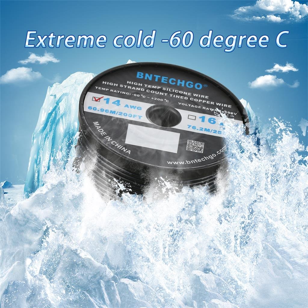 BNTECHGO 14 Gauge Silicone Wire Spool 200 ft Black Flexible 14 AWG Stranded Tinned Copper Wire